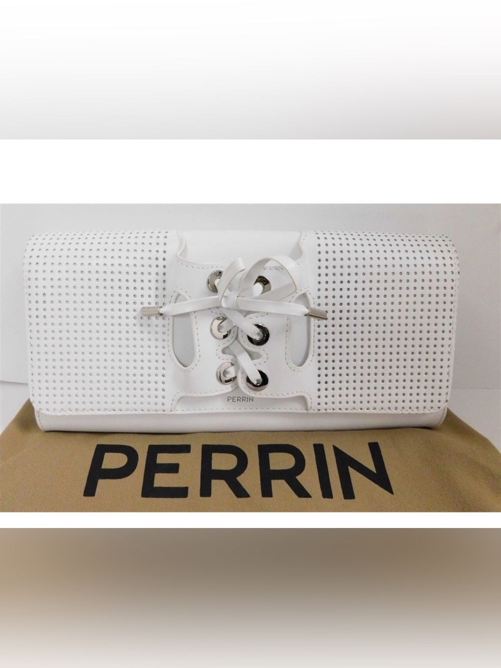New Perrin‎ Paris Le Corset White Leather Clutch Bag